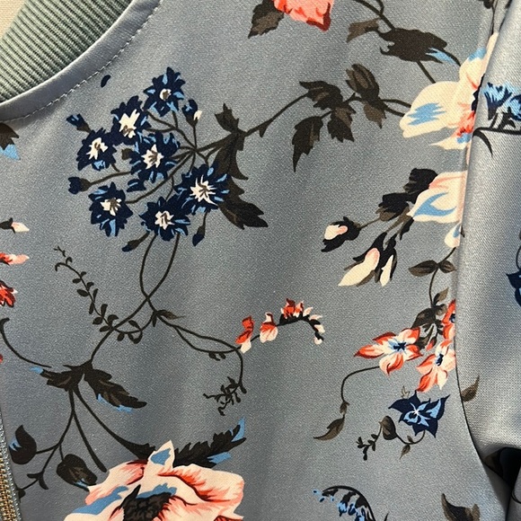 Blue and Green Bomber Jacket with Floral Print - Picture 3 of 5